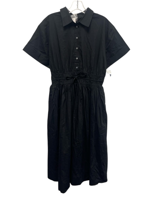 J. Crew Size 8 Black Cotton Short Cuff Sleeve 1/2 Button Drawstring Waist Dress Black / 8