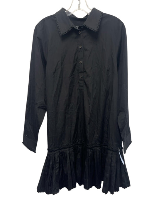 J. Crew Size M Black Cotton Long Sleeve Quarter Button Collared Dress Black / M