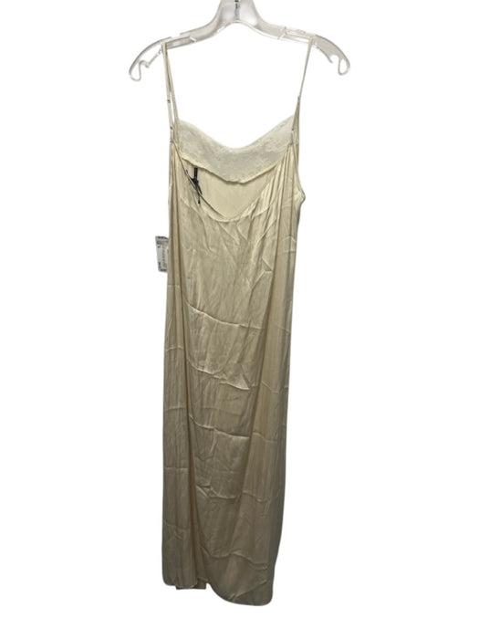 Maje Size 38 Cream White Polyester Satin Spaghetti Strap Lace Detail Slip Dress Cream White / 38