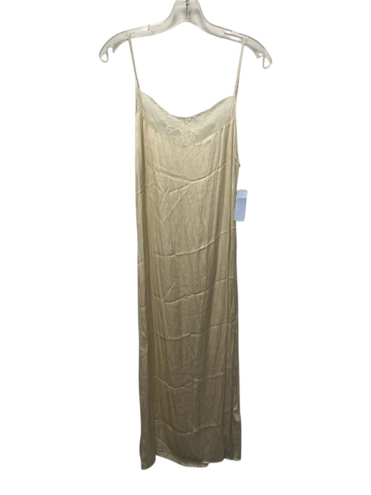 Maje Size 38 Cream White Polyester Satin Spaghetti Strap Lace Detail Slip Dress Cream White / 38