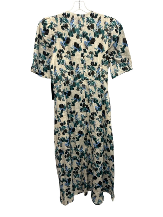 Tuckernuck Size L Teal Green & Cream Linen Short Sleeve Abstract Floral Dress Teal Green & Cream / L