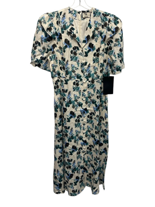 Tuckernuck Size L Teal Green & Cream Linen Short Sleeve Abstract Floral Dress Teal Green & Cream / L