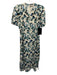 Tuckernuck Size L Teal Green & Cream Linen Short Sleeve Abstract Floral Dress Teal Green & Cream / L