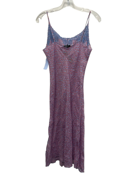 J. Crew Size M Blue & Pink Ramie Floral Spaghetti Strap Embroidered Detail Dress Blue & Pink / M