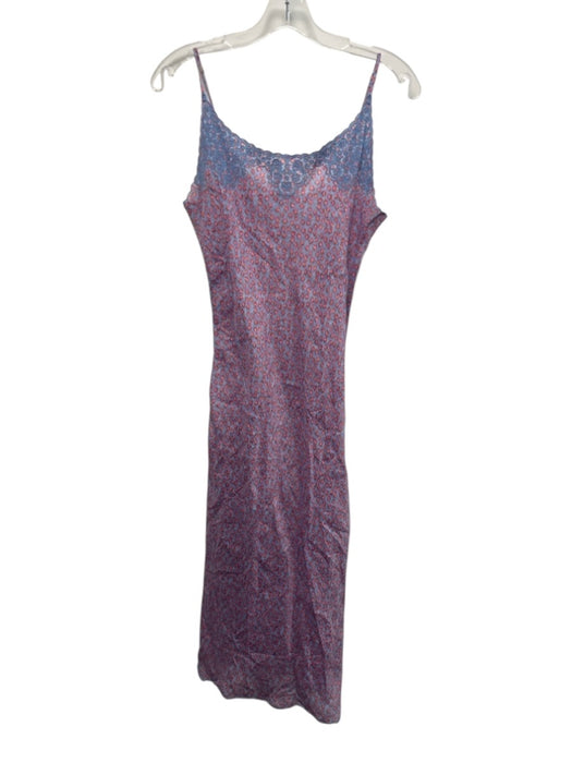 J. Crew Size M Blue & Pink Ramie Floral Spaghetti Strap Embroidered Detail Dress Blue & Pink / M