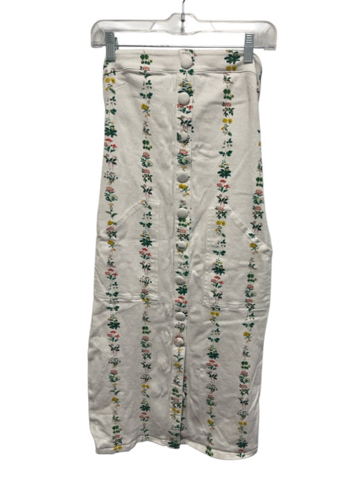 Adam Lippes Collective Size 2 White & Multi Cotton Blend Denim Floral Dress White & Multi / 2