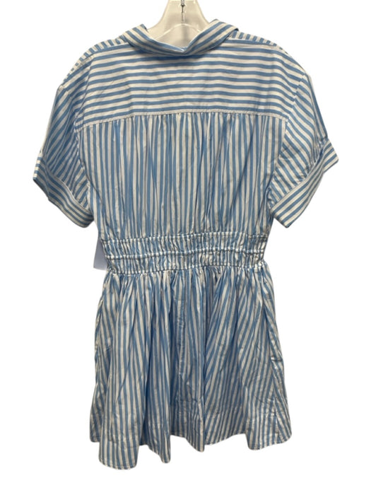 J. Crew Size 10 Blue & White Cotton Short Cuff Sleeve 1/2 Button Collared Dress Blue & White / 10