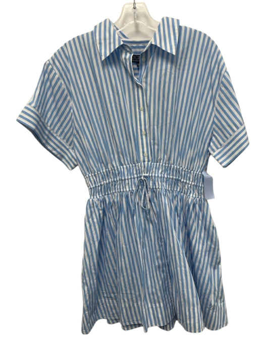 J. Crew Size 10 Blue & White Cotton Short Cuff Sleeve 1/2 Button Collared Dress Blue & White / 10