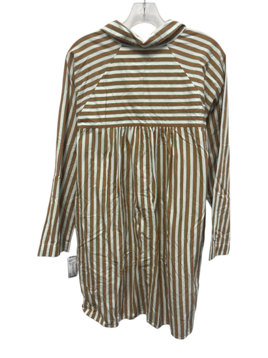 XiRENA Size M White, Brown & Green Cotton Striped Long Sleeve Button Up Dress White, Brown & Green / M