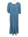 XiRENA Size M Blue Cotton Gauze 1/2 Puff Sleeve Button Front Tiered Dress Blue / M