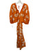 Chufy Size M Orange & cream Cupro Blend 1/2 Dolman Sleeve Split Neck Midi Dress Orange & cream / M