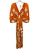 Chufy Size M Orange & cream Cupro Blend 1/2 Dolman Sleeve Split Neck Midi Dress Orange & cream / M