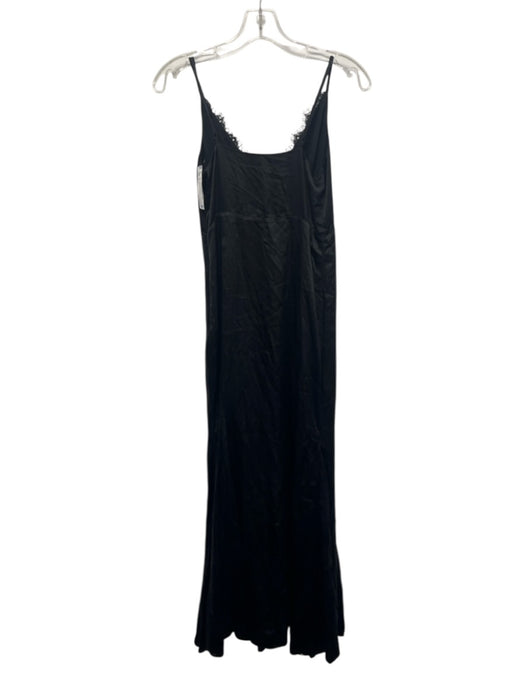 L'agence Size 2 Black Silk Spaghetti Strap Lace Detail Slip V Neck Dress Black / 2