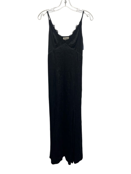 L'agence Size 2 Black Silk Spaghetti Strap Lace Detail Slip V Neck Dress Black / 2