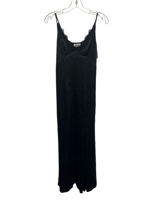 L'agence Size 2 Black Silk Spaghetti Strap Lace Detail Slip V Neck Dress Black / 2