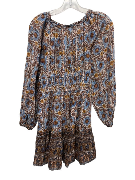 Ulla Johnson Size 2 Blue & Brown Cotton Blend Long Balloon Sleeve Dress Blue & Brown / 2