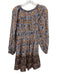Ulla Johnson Size 2 Blue & Brown Cotton Blend Long Balloon Sleeve Dress Blue & Brown / 2