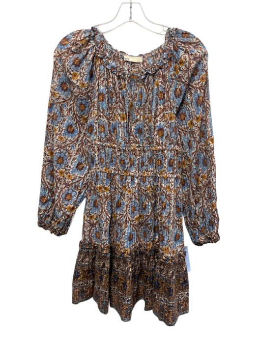 Ulla Johnson Size 2 Blue & Brown Cotton Blend Long Balloon Sleeve Dress Blue & Brown / 2