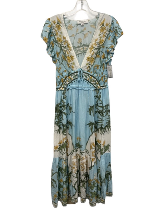 Derek Lam Collective Size 6 Blue, White & Yellow Rayon Flutter Cap sleeve Dress Blue, White & Yellow / 6