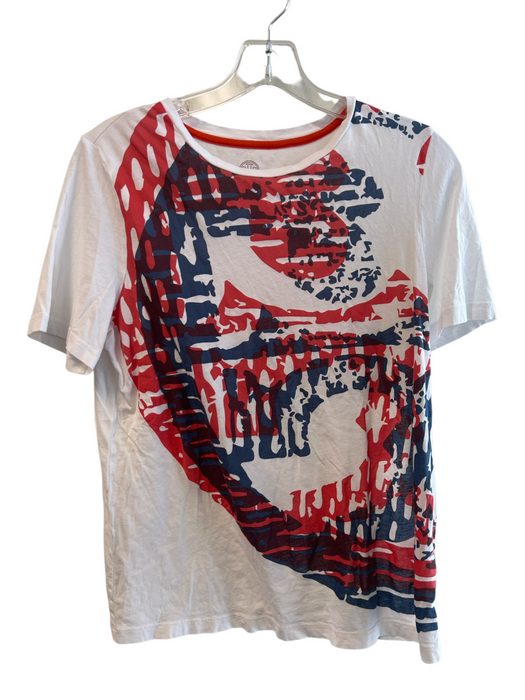 Tory Burch Size M White & Multi Prima Cotton Short Sleeve Abstract Design Top White & Multi / M