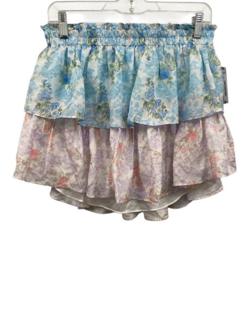 Love Shack Fancy Size Medium Silk Silk Elastic Waist Floral Tiered Mini Skirt Silk / Medium