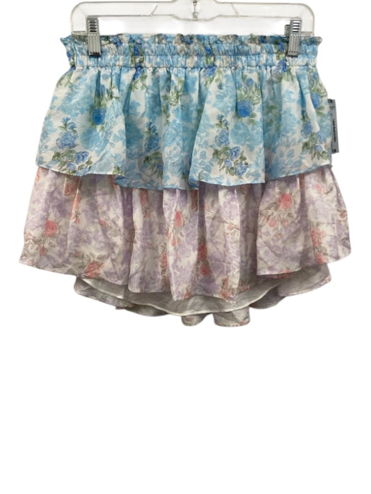 Love Shack Fancy Size Medium Silk Silk Elastic Waist Floral Tiered Mini Skirt Silk / Medium