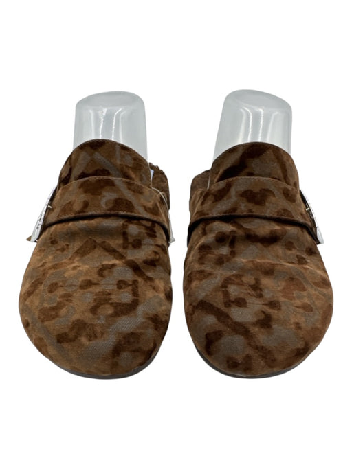 Tory Burch Shoe Size 7 Mixed Brown Textile Faux Shearling Abstract Print Clogs Mixed Brown / 7