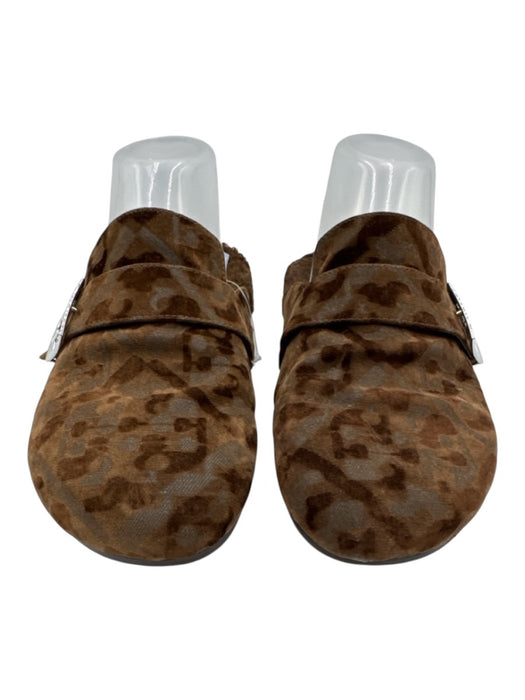 Tory Burch Shoe Size 7 Mixed Brown Textile Faux Shearling Abstract Print Clogs Mixed Brown / 7