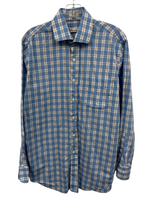 Peter Millar Size M Light Blue & Tan Cotton Plaid Button Up Long Sleeve Shirt Light Blue & Tan / M