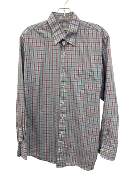 Peter Millar Size M Light Blue & Red Cotton Plaid Button Up Long Sleeve Shirt Light Blue & Red / M