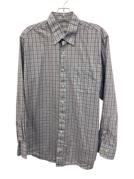 Peter Millar Size M Light Blue & Red Cotton Plaid Button Up Long Sleeve Shirt Light Blue & Red / M