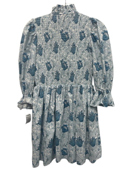 Hyacinth House Size XS Blue & White Cotton Blend Smocked Bodice Zip Back Dress Blue & White / XS