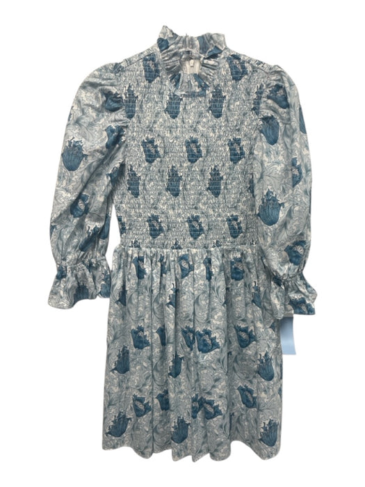 Hyacinth House Size XS Blue & White Cotton Blend Smocked Bodice Zip Back Dress Blue & White / XS