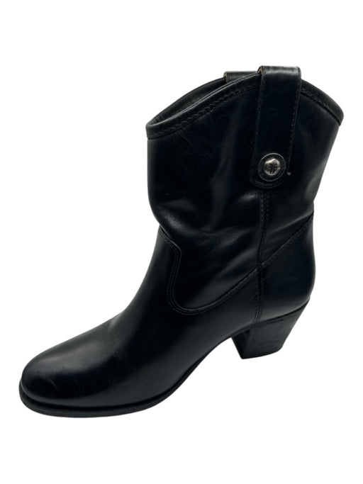 Frye Shoe Size 7 Black Leather Block Heel Almond Toe Short Boots Black / 7