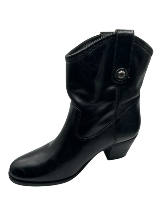 Frye Shoe Size 7 Black Leather Block Heel Almond Toe Short Boots Black / 7