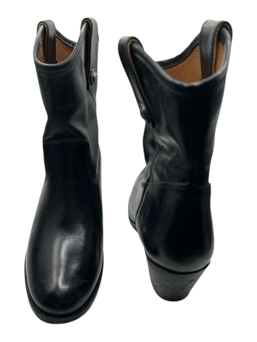Frye Shoe Size 7 Black Leather Block Heel Almond Toe Short Boots Black / 7