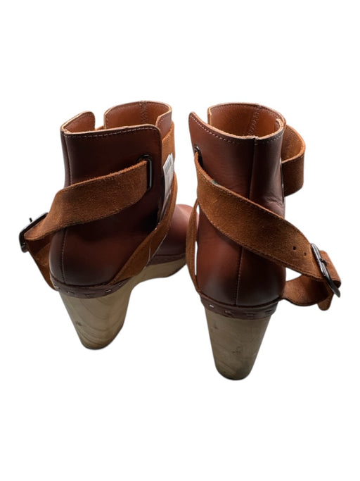 Free People Shoe Size 37 Brown Leather Wood Sole Block Heel Ankle Strap Clogs Brown / 37