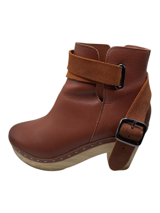 Free People Shoe Size 37 Brown Leather Wood Sole Block Heel Ankle Strap Clogs Brown / 37