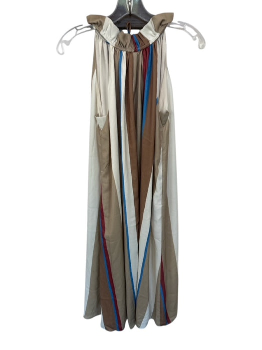 Banana Republic Size XSP Tan & Rust Polyester Sleeveless Striped Neck Tie Dress Tan & Rust / XSP