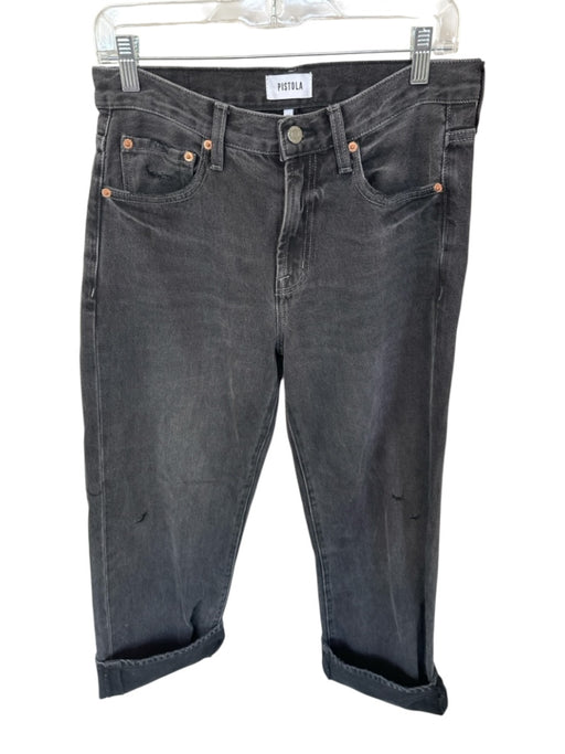 Pistola Size 27 Black Cotton High Waist Wide Leg Cuffed Jeans Black / 27