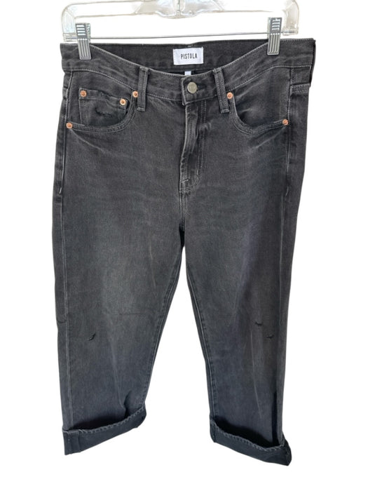 Pistola Size 27 Black Cotton High Waist Wide Leg Cuffed Jeans Black / 27