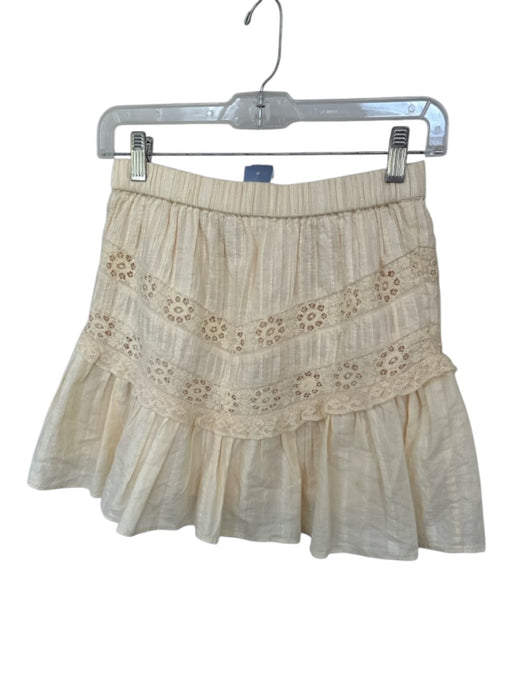Loveshackfancy Size XS Cream Cotton Elastic Waist Lace Detail Mini Skirt Cream / XS