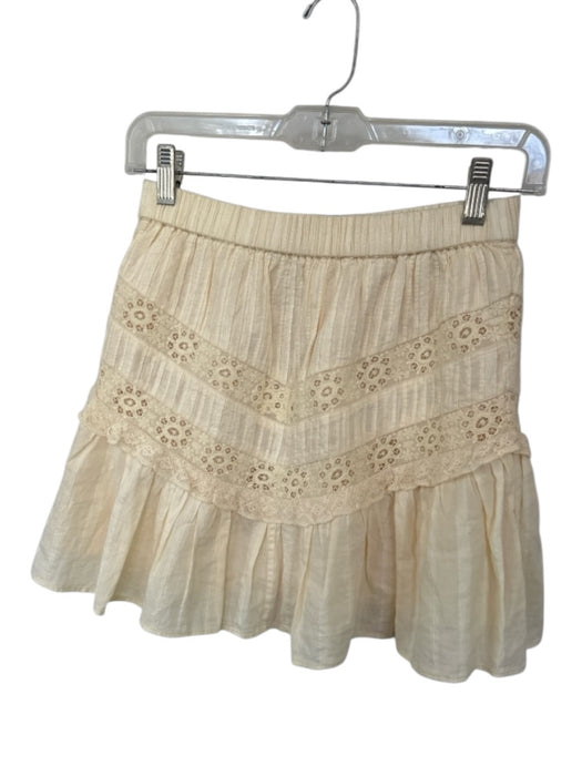 Loveshackfancy Size XS Cream Cotton Elastic Waist Lace Detail Mini Skirt Cream / XS