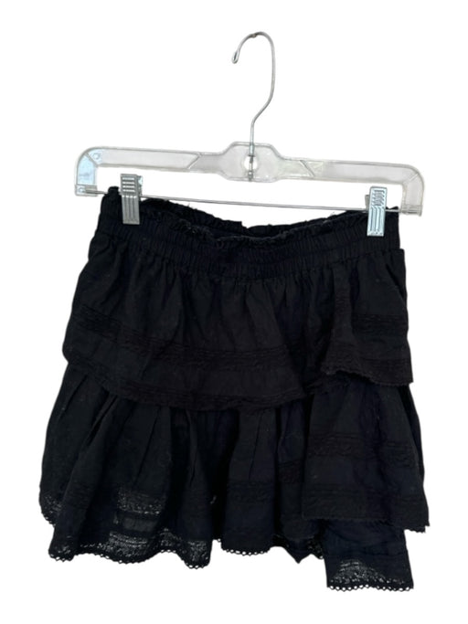 Loveshackfancy Size XS Black Cotton Elastic Waist Eyelet Scalloped Hem Skirt Black / XS
