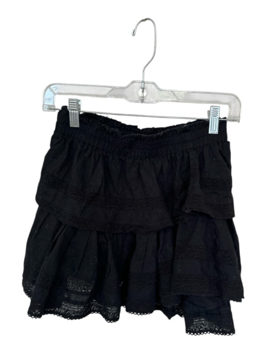 Loveshackfancy Size XS Black Cotton Elastic Waist Eyelet Scalloped Hem Skirt Black / XS