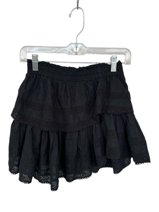 Loveshackfancy Size XS Black Cotton Elastic Waist Eyelet Scalloped Hem Skirt Black / XS