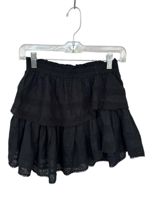 Loveshackfancy Size XS Black Cotton Elastic Waist Eyelet Scalloped Hem Skirt Black / XS