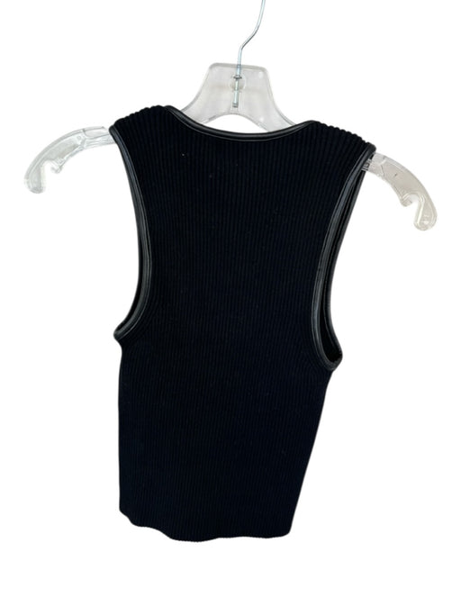 Simkhai Size XS Black Viscose Blend Vegan Leather Accents Ribbed Sleeveless Top Black / XS