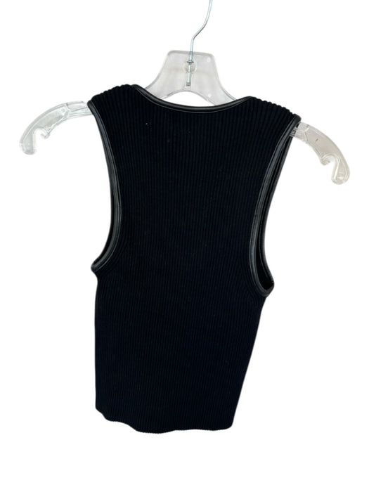 Simkhai Size XS Black Viscose Blend Vegan Leather Accents Ribbed Sleeveless Top Black / XS