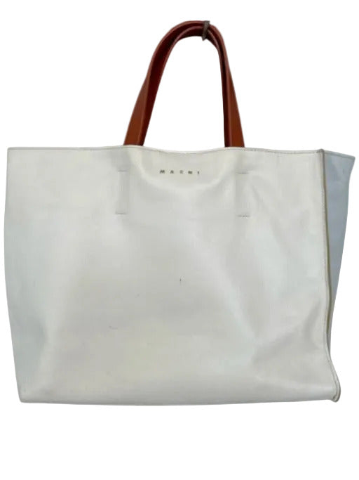 Marni Blue, White &  Brown Leather Top Handle Color Block Tote Bag Blue, White &  Brown / S